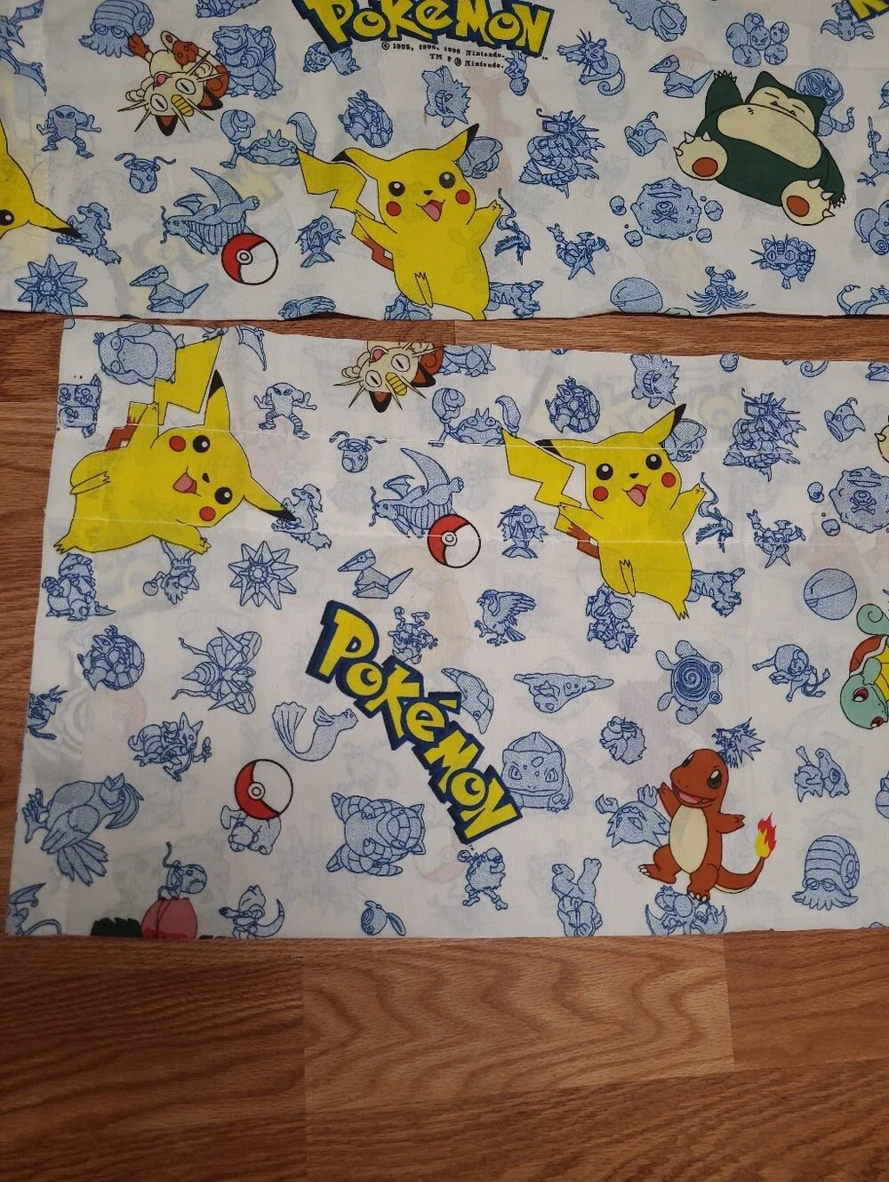 Vintage 1998 Pokemon Window Valance Curtains Pair Pikachu Snorlax Nintendo 83x17